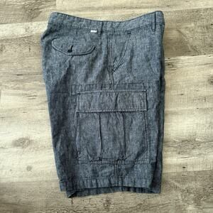 Levi's Linen Blend Cargo Shorts Mens Size 34 Blue Casual Comfort Flap Pockets